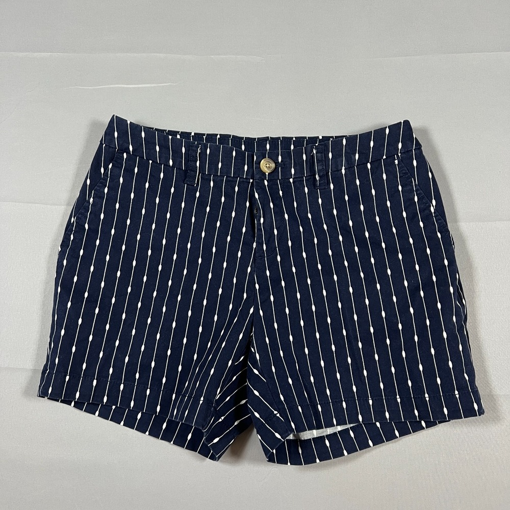 Faded Glory Chino Shorts Womens 4 Navy White Vertical Pinstripe Cotton Mid Rise